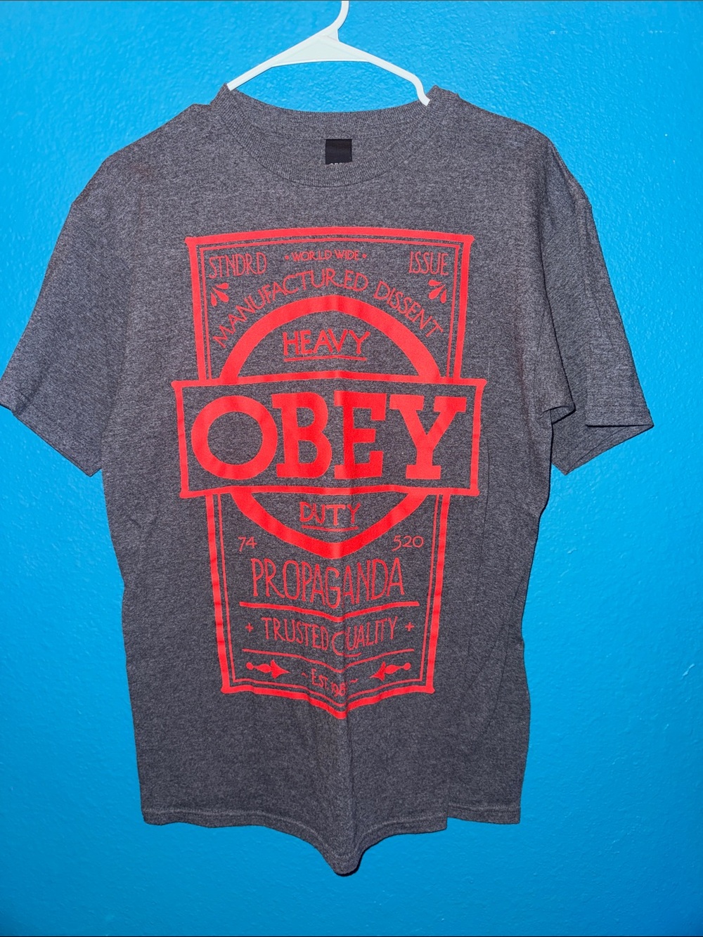 Obey Men’s Gray Tee with Red Graphic Logo
